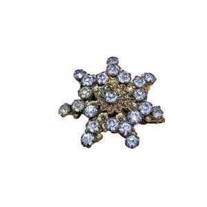 Circa 1900 Antique Gold Tone Paste Diamond  Rhinestone  Snowflake Brooch Frozen